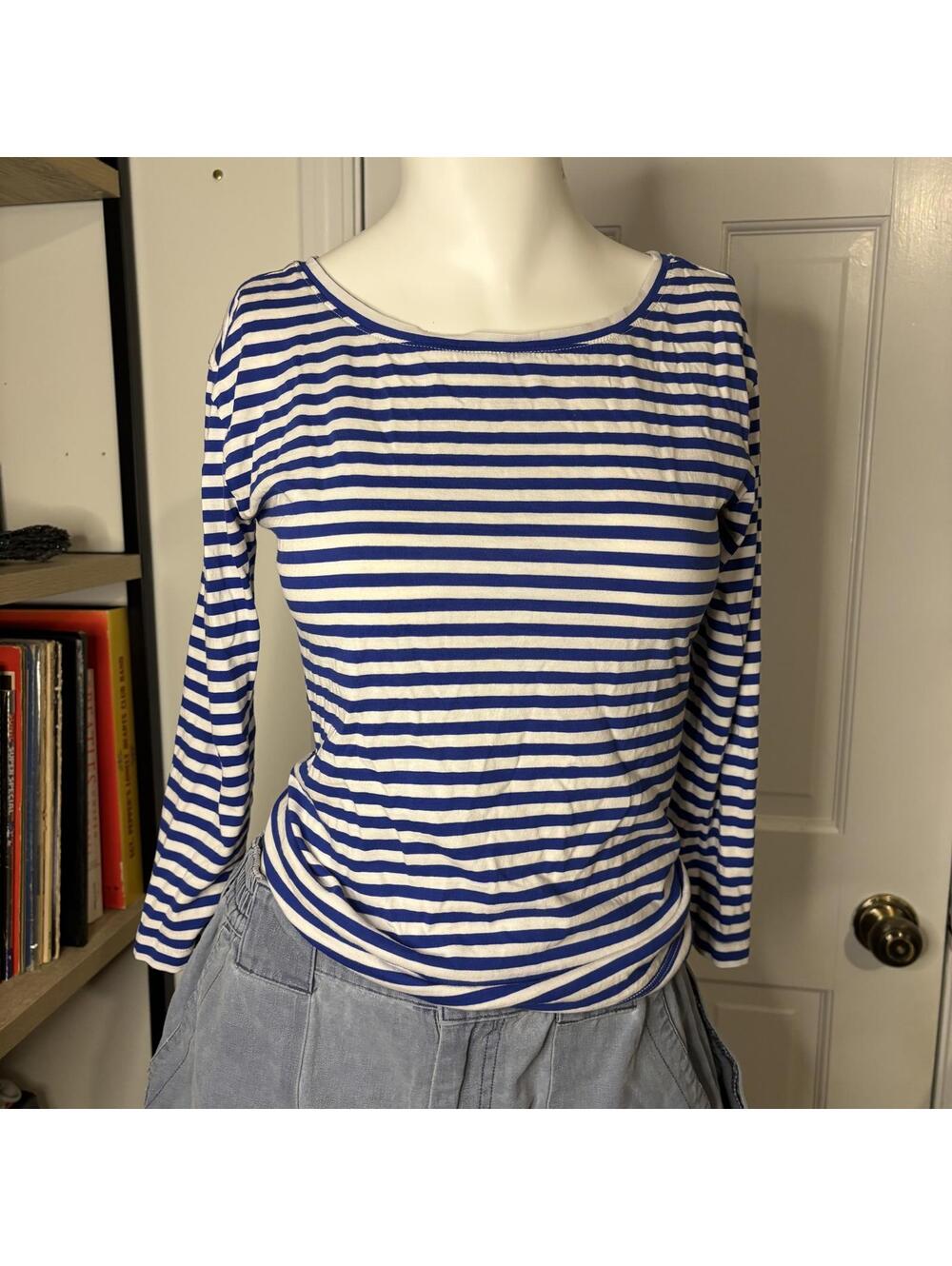 J.Crew XXS Blue Striped Back Knot Top